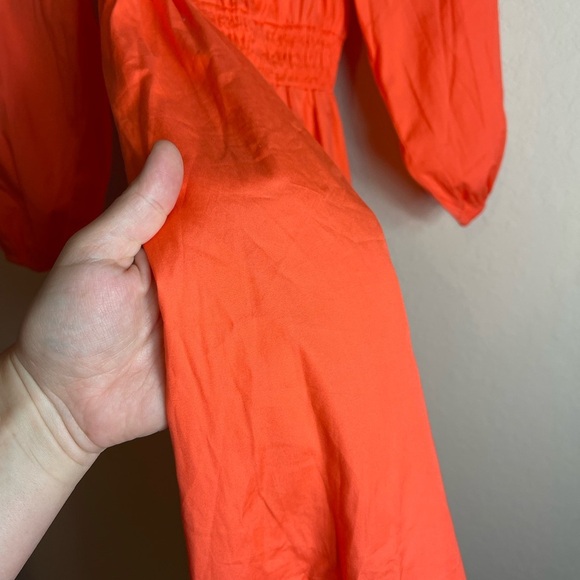 J. Crew V Neck Midi Dress in Cotton Poplin Orange Size XS - Picture 7 of 9